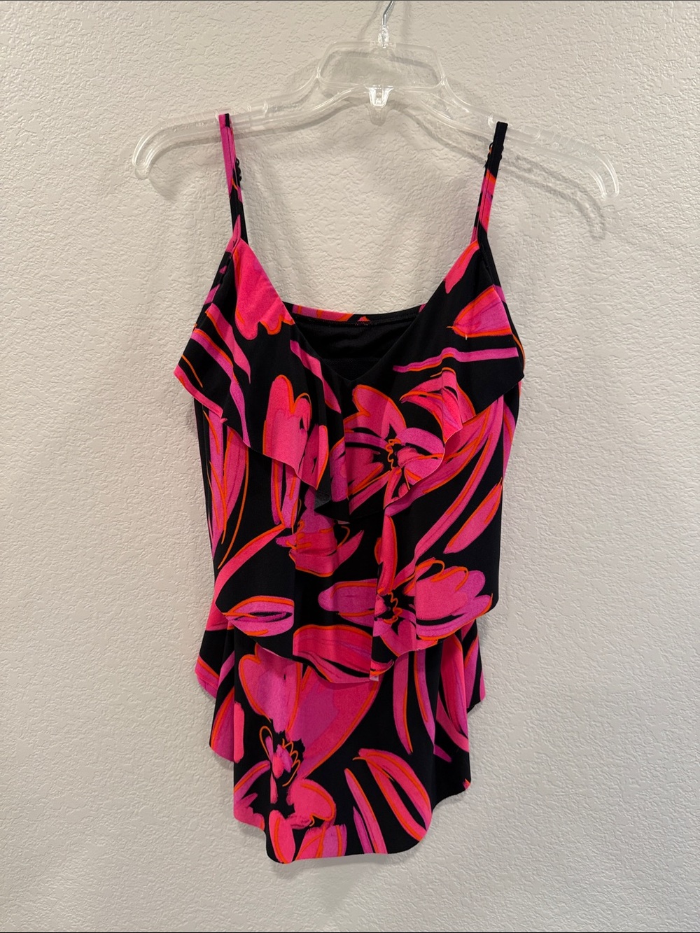 Aqua Green Black & Hot Pink Floral Ruffle One-Piece Swimsuit